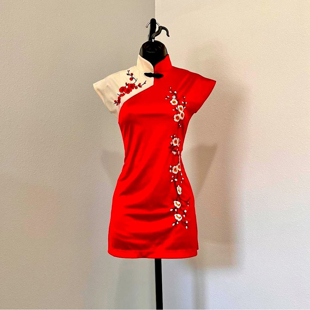 NWOT Crimson red Cheongsam bodysuit/mini dress